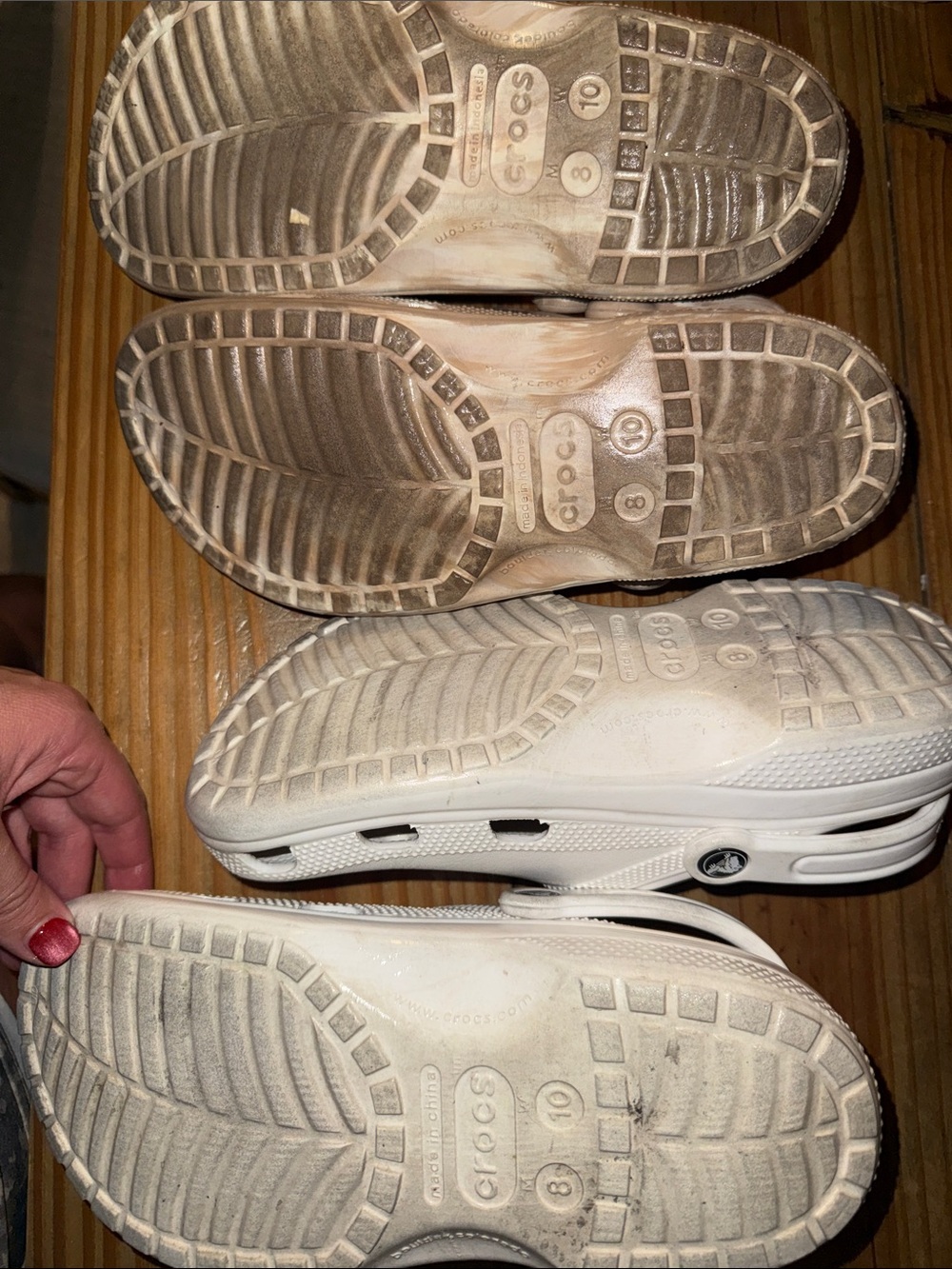 CROCS Women's Slip-On Clogs in White and Tan with Decorative Charms - Picture 3 of 3
